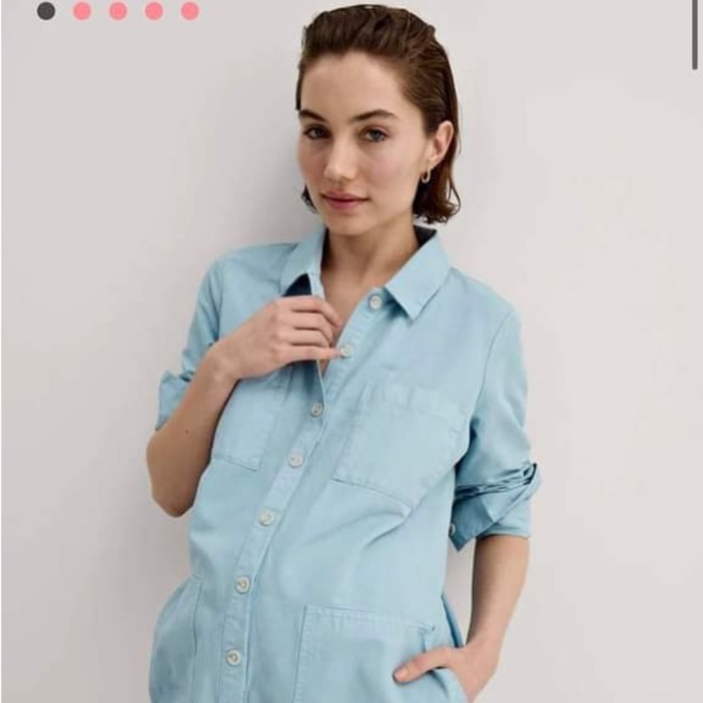 Hatch Sky Blue Button-Up Jumpsuit